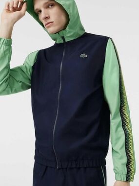 Lacoste Navy Jacket with Mint Green Hood & Sleeves